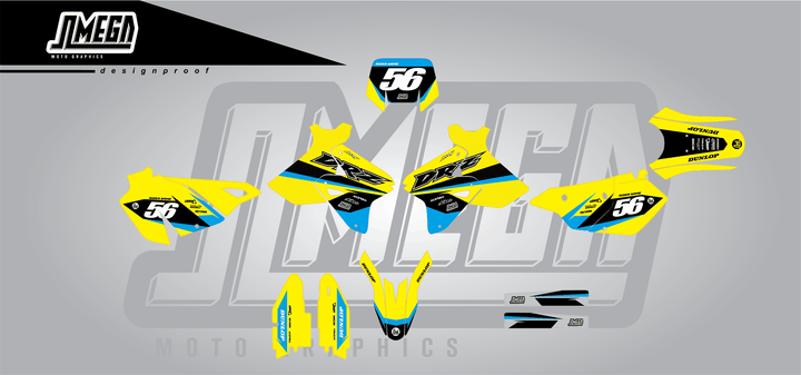 suzuki drz 400sm yellow factory sticker kit flat lay