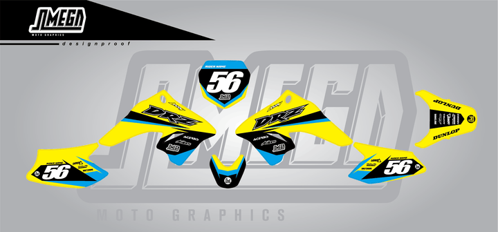 suzuki drz 70 yellow factory sticker kit flat lay