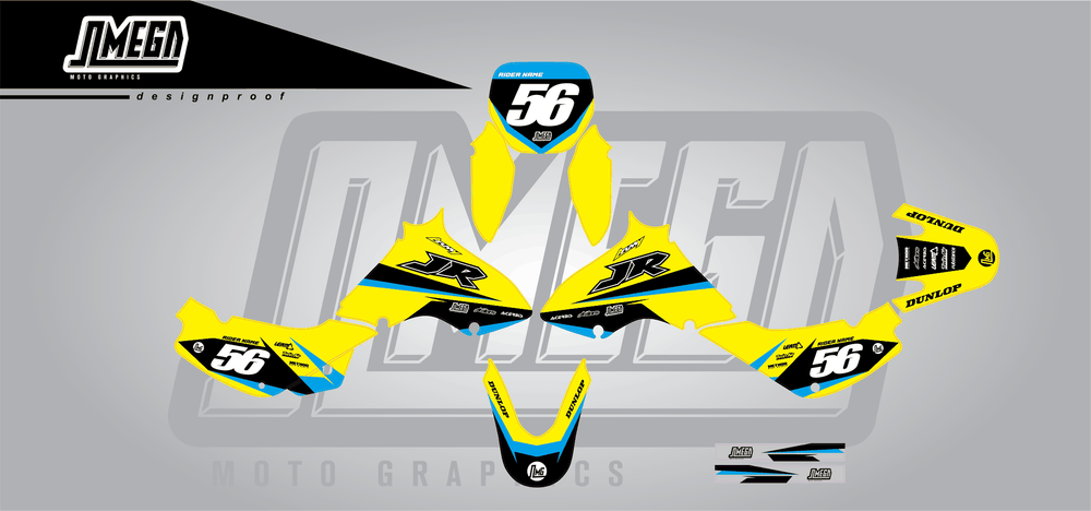suzuki jr 80 yellow factory sticker kit flat lay