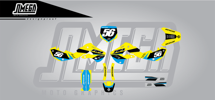 suzuki rm 65 yellow factory sticker kit flat lay