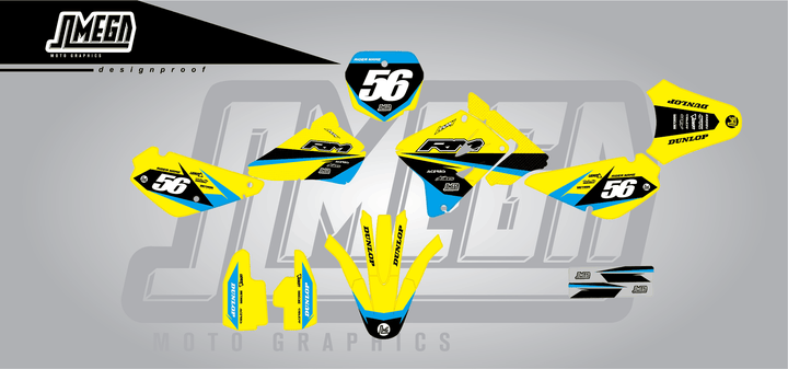 suzuki rm 85 yellow factory sticker kit flat lay