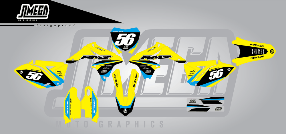 suzuki rmz 250 yellow factory sticker kit flat lay