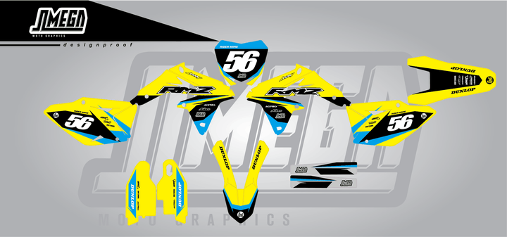 suzuki rmz 450 yellow factory sticker kit flat lay