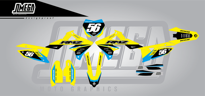 suzuki rmz 450 yellow factory sticker kit flat lay