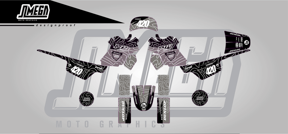 yamaha pw 50 grey chungus sticker kit flat lay