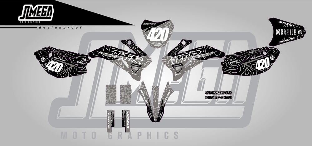 yamaha ttr 110 grey chungus sticker kit flat lay