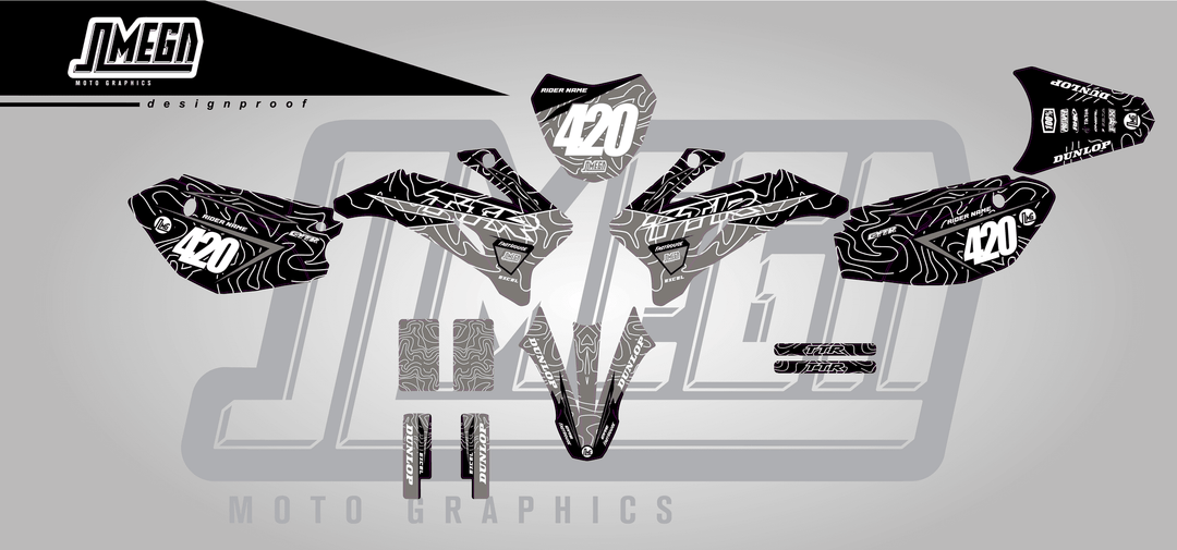 yamaha ttr 110 grey chungus sticker kit flat lay
