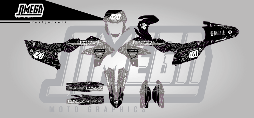 yamaha wr250f grey chungus sticker kit flat lay