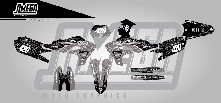 yamaha wr450f grey chungus sticker kit flat lay