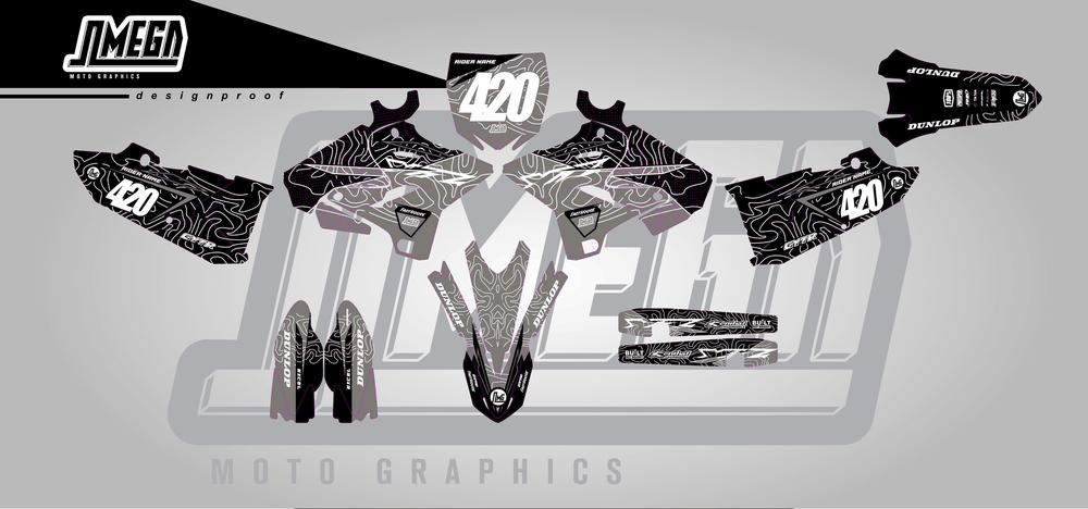 yamaha yz 125 grey chungus sticker kit flat lay