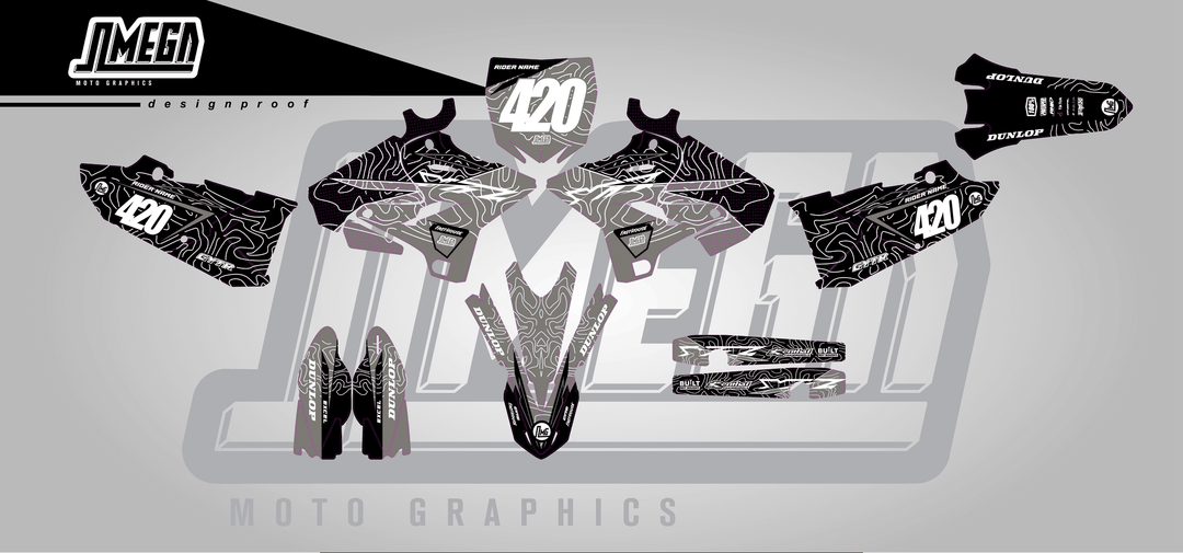yamaha yz 125 grey chungus sticker kit flat lay