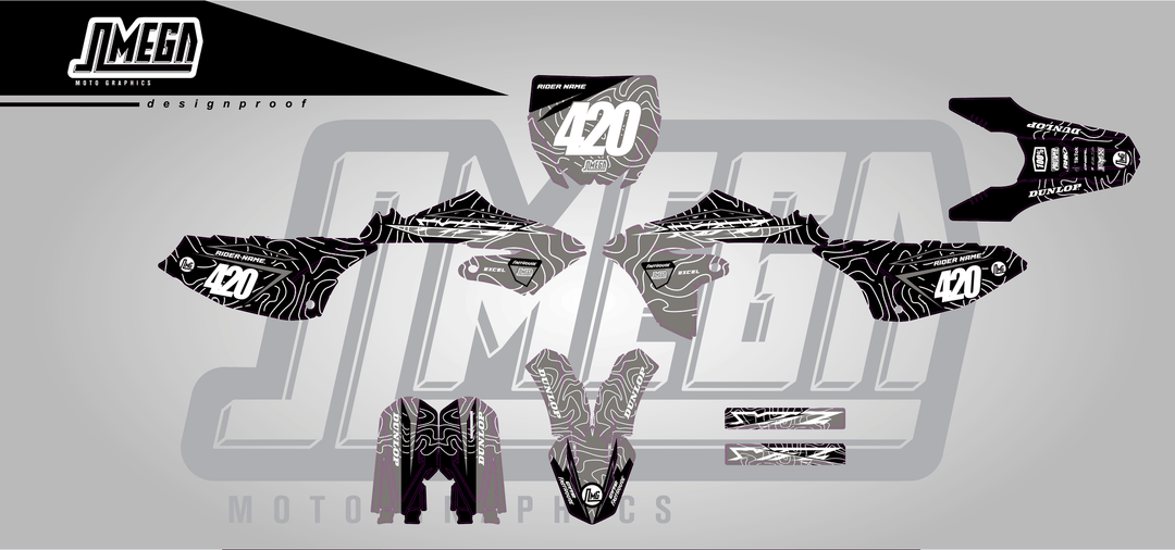 yamaha yz 65 grey chungus sticker kit flat lay