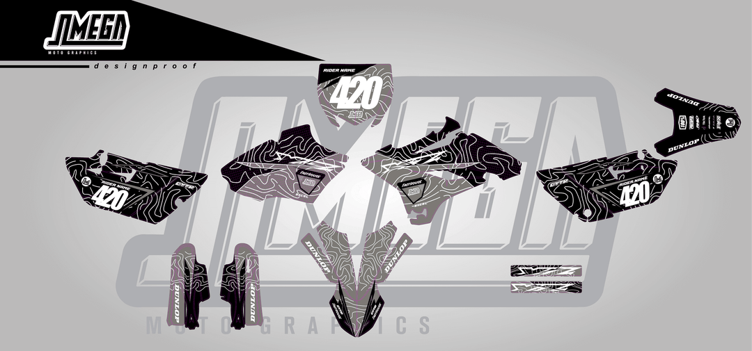 yamaha yz 85 grey chungus sticker kit flat lay