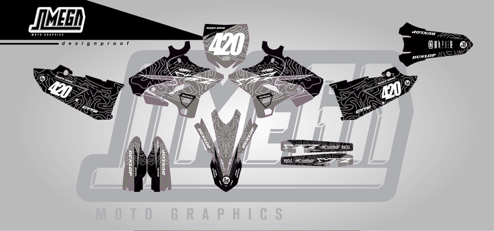 yamaha yz125x grey chungus sticker kit flat lay