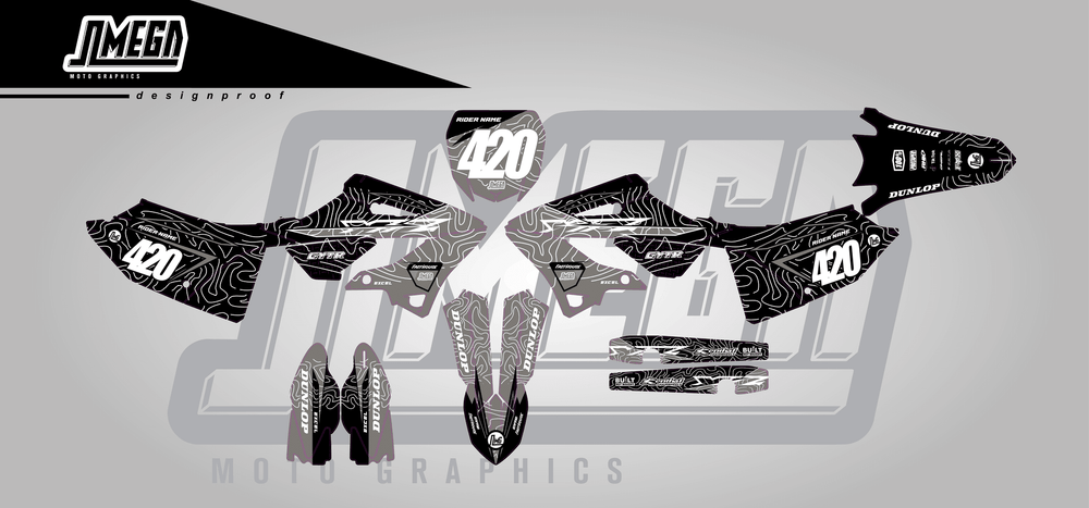 yamaha yz125x grey chungus sticker kit flat lay