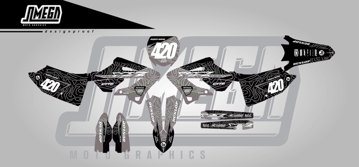 yamaha yz125x grey chungus sticker kit flat lay