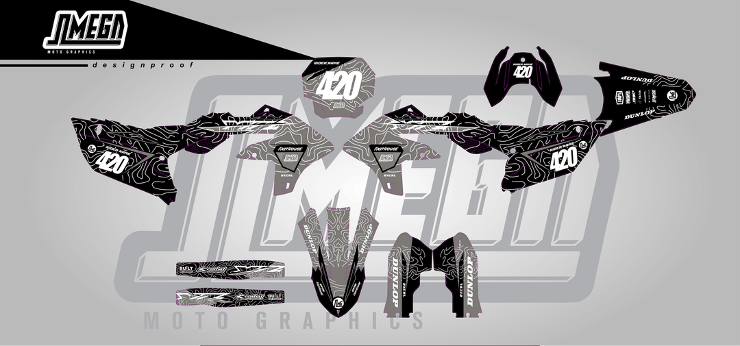yamaha yz450f grey chungus sticker kit flat lay