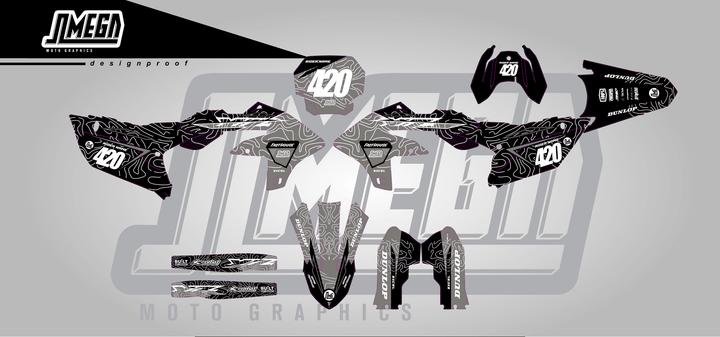 yamaha yz450f grey chungus sticker kit flat lay