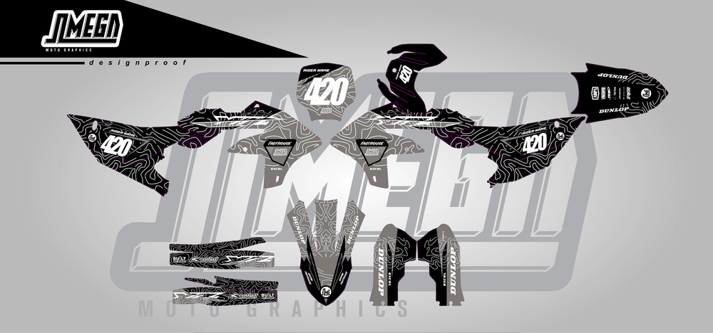 yamaha yz450f grey chungus sticker kit flat lay