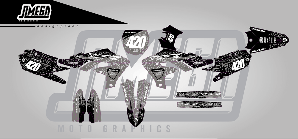 yamaha yz450fx grey chungus sticker kit flat lay
