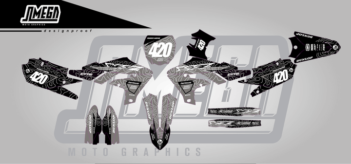 yamaha yz450fx grey chungus sticker kit flat lay