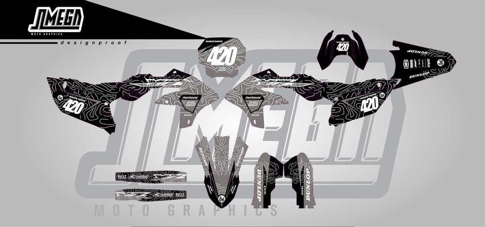 yamaha yz450fx grey chungus sticker kit flat lay