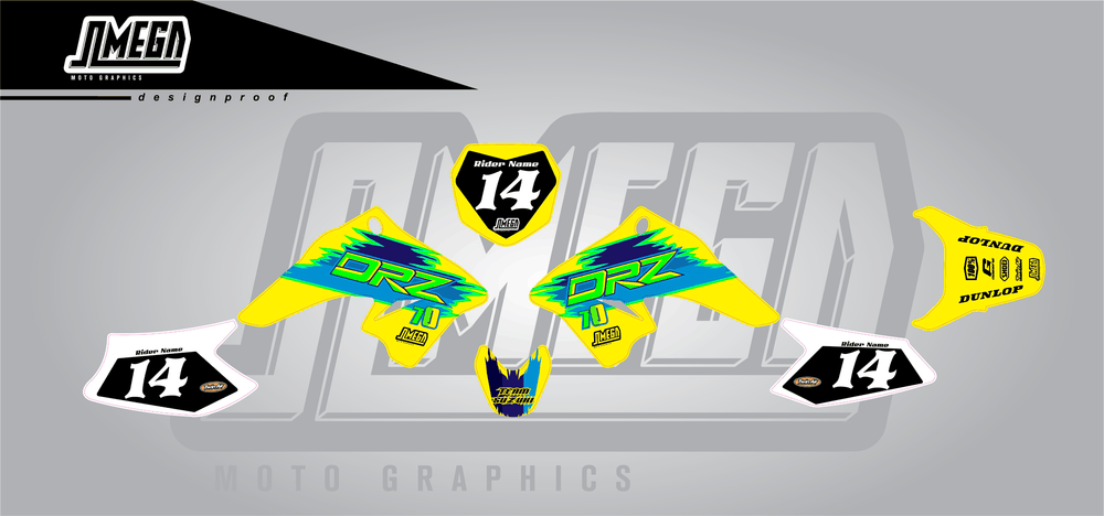 suzuki drz 70 tecnosel remastered sticker kit flat lay