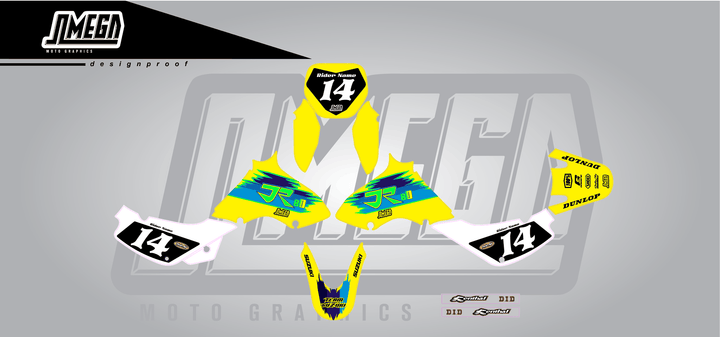 suzuki jr 80 tecnosel remastered sticker kit flat lay