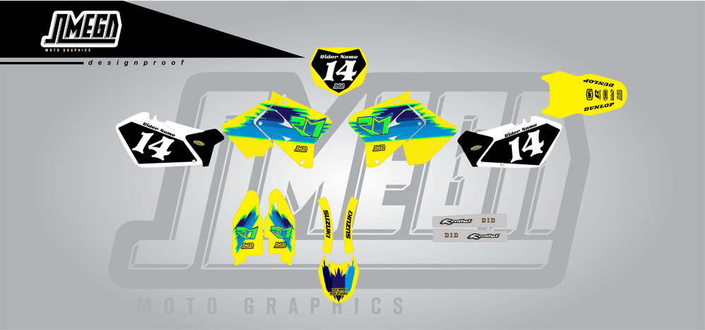 suzuki rm 125 tecnosel remastered sticker kit flat lay