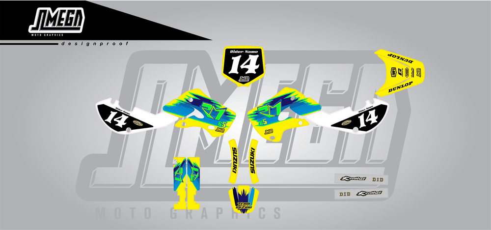 suzuki rm 65 tecnosel remastered sticker kit flat lay