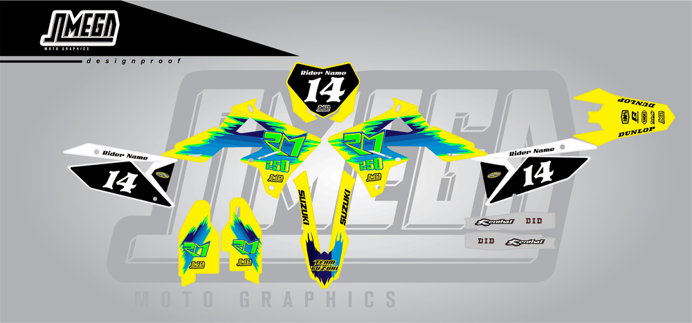 suzuki rmz 250 tecnosel remastered sticker kit flat lay