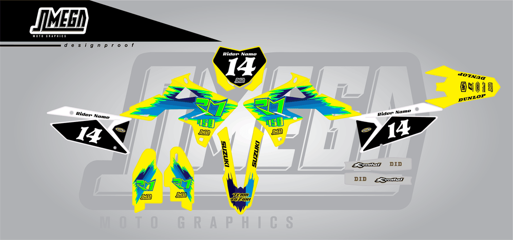 suzuki rmz 450 tecnosel remastered sticker kit flat lay