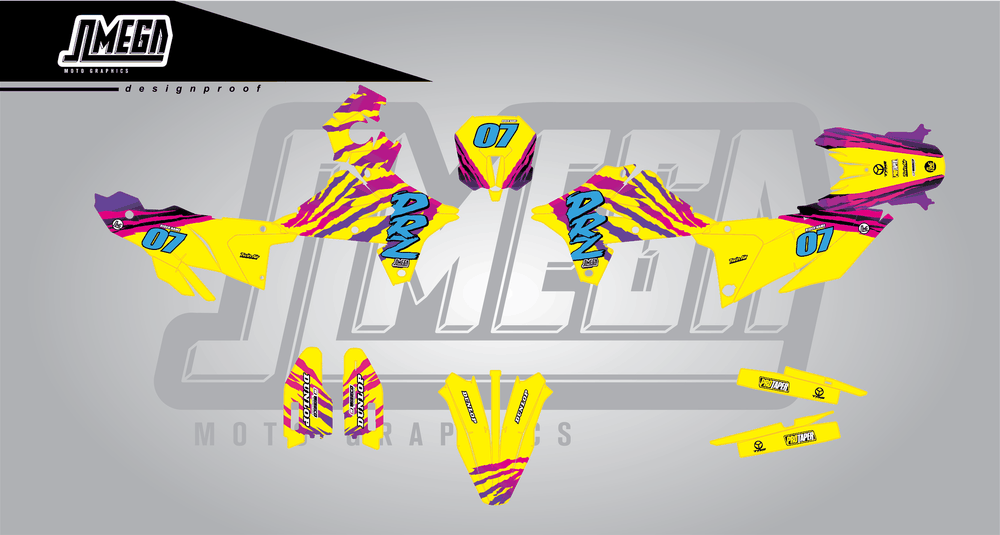 suzuki dr-z4s 1996 retro factory sticker kit flat lay
