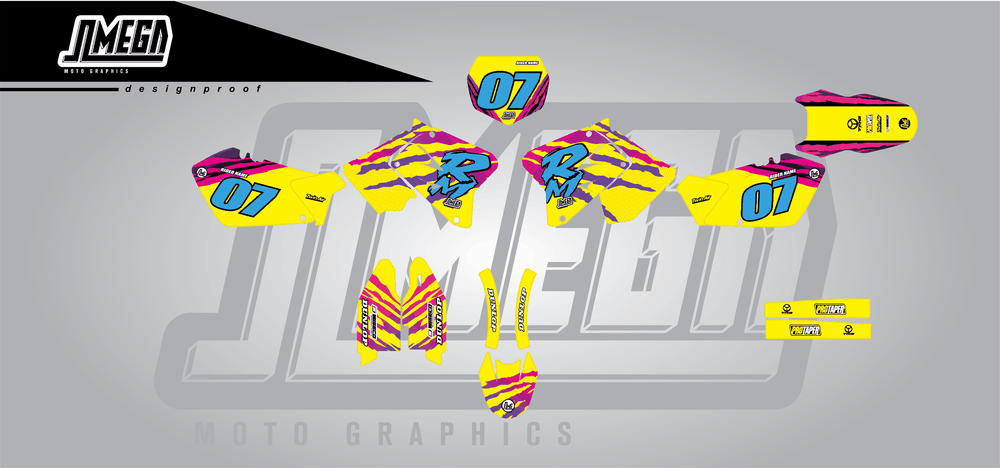 suzuki rm 250 1996 retro factory sticker kit flat lay