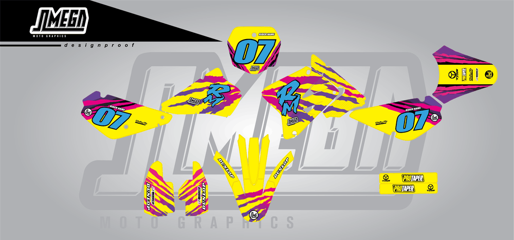 suzuki rm 85 1996 retro factory sticker kit flat lay