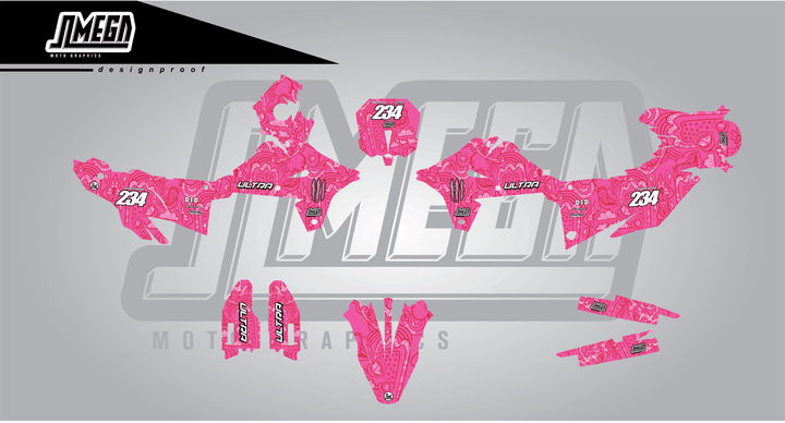 suzuki dr-z4s pink monster sticker kit flat lay