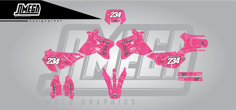 suzuki drz 400s pink monster sticker kit flat lay