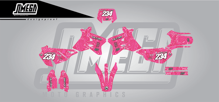 suzuki drz 400s pink monster sticker kit flat lay