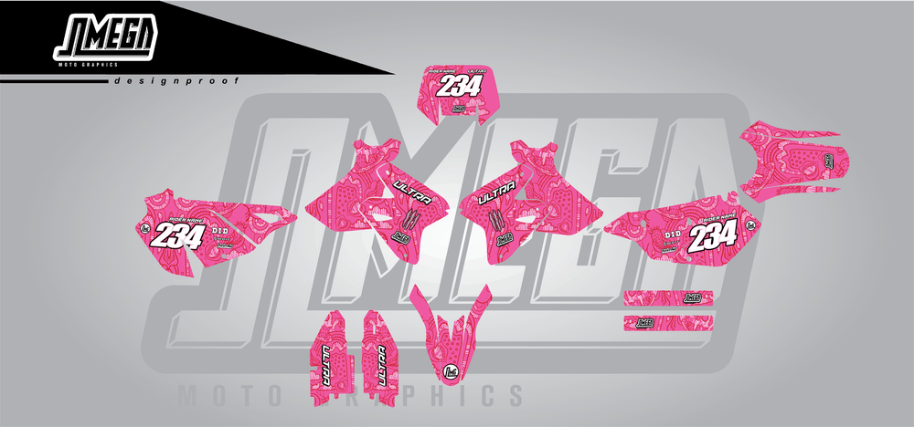 suzuki drz 400sm pink monster sticker kit flat lay