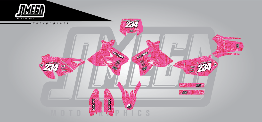 suzuki drz 400sm pink monster sticker kit flat lay