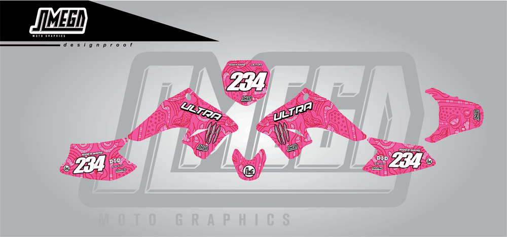 suzuki drz 70 pink monster sticker kit flat lay