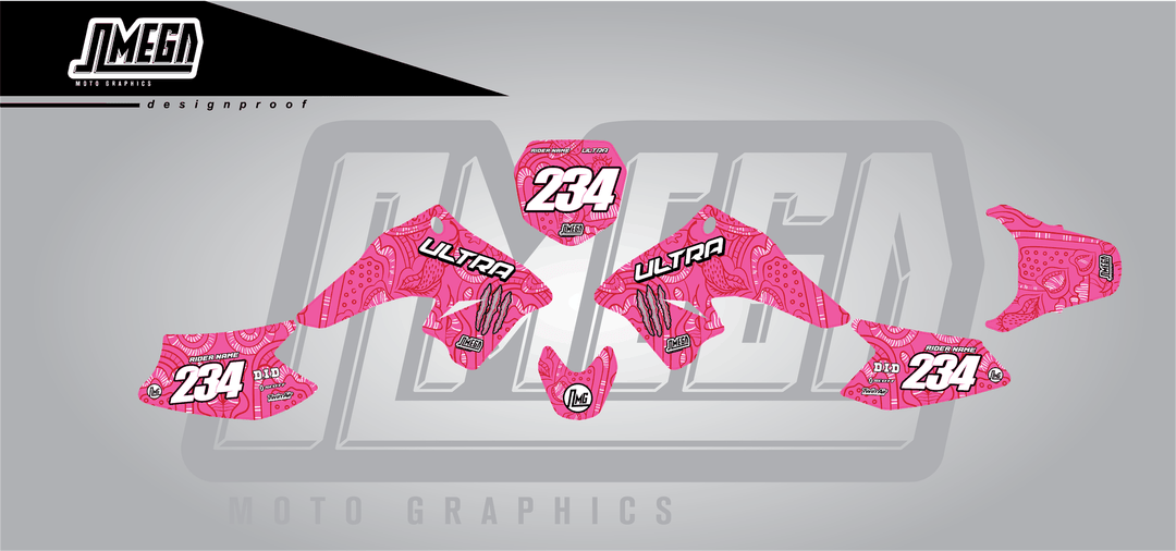 suzuki drz 70 pink monster sticker kit flat lay