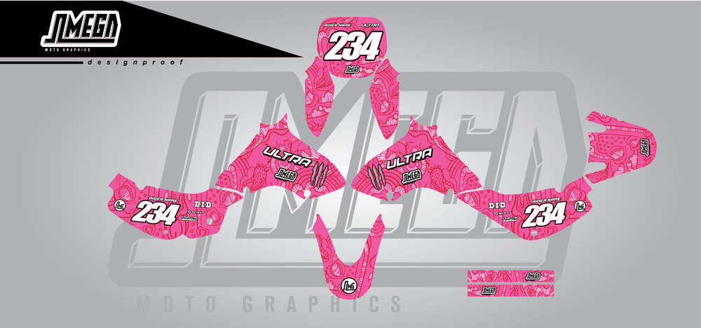 suzuki jr 80 pink monster sticker kit flat lay