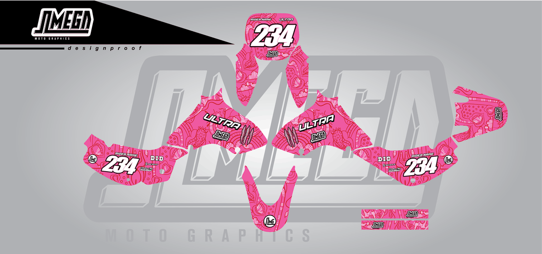suzuki jr 80 pink monster sticker kit flat lay