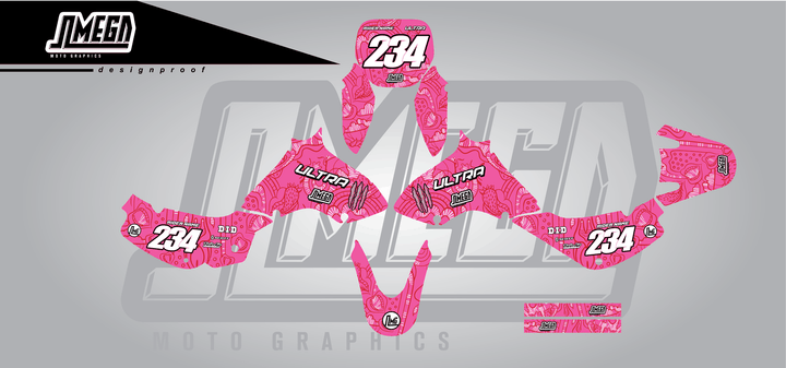 suzuki jr 80 pink monster sticker kit flat lay