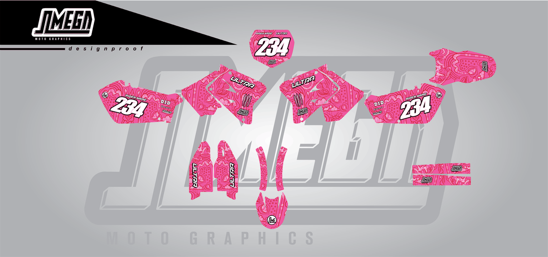 suzuki rm 125 pink monster sticker kit flat lay