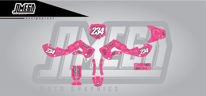 suzuki rm 65 pink monster sticker kit flat lay
