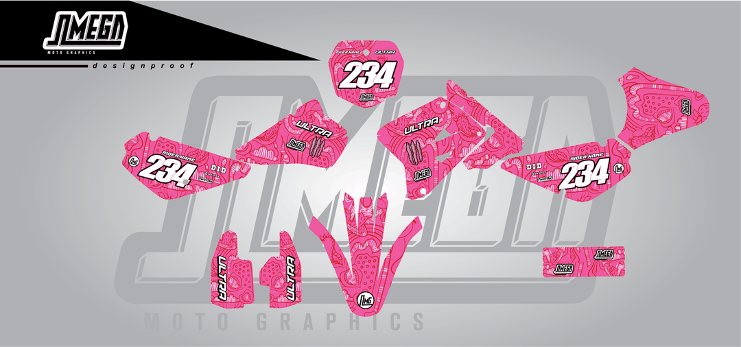 suzuki rm 85 pink monster sticker kit flat lay