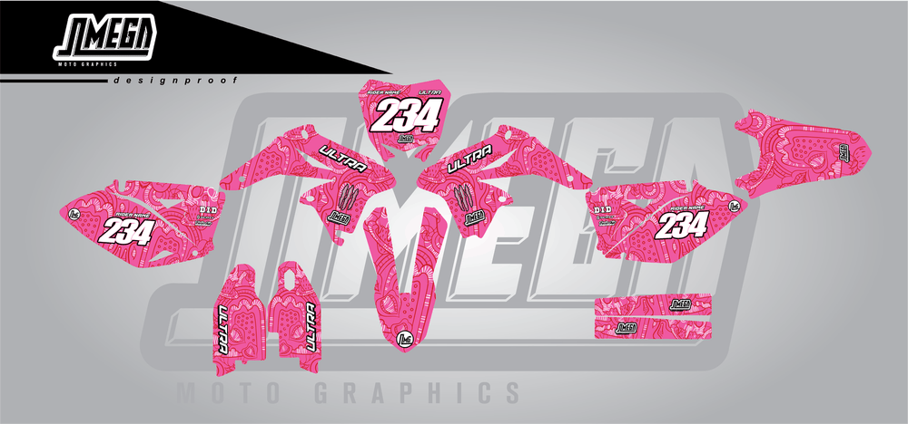 suzuki rmz 250 pink monster sticker kit flat lay