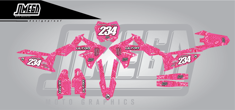 suzuki rmz 250 pink monster sticker kit flat lay